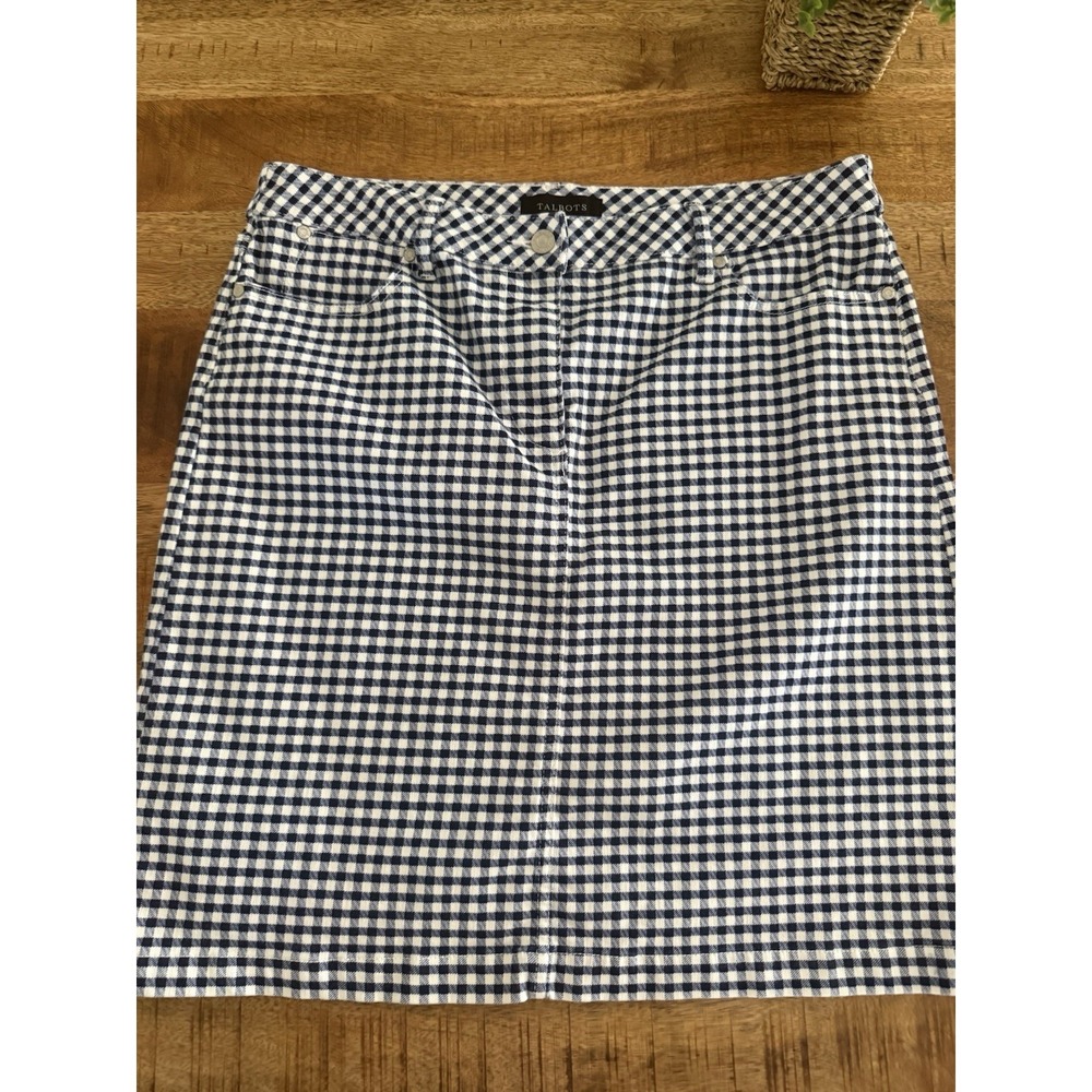 Talbots Womens Size 12 Navy White Gingham Check Mini Skirt Classic Preppy